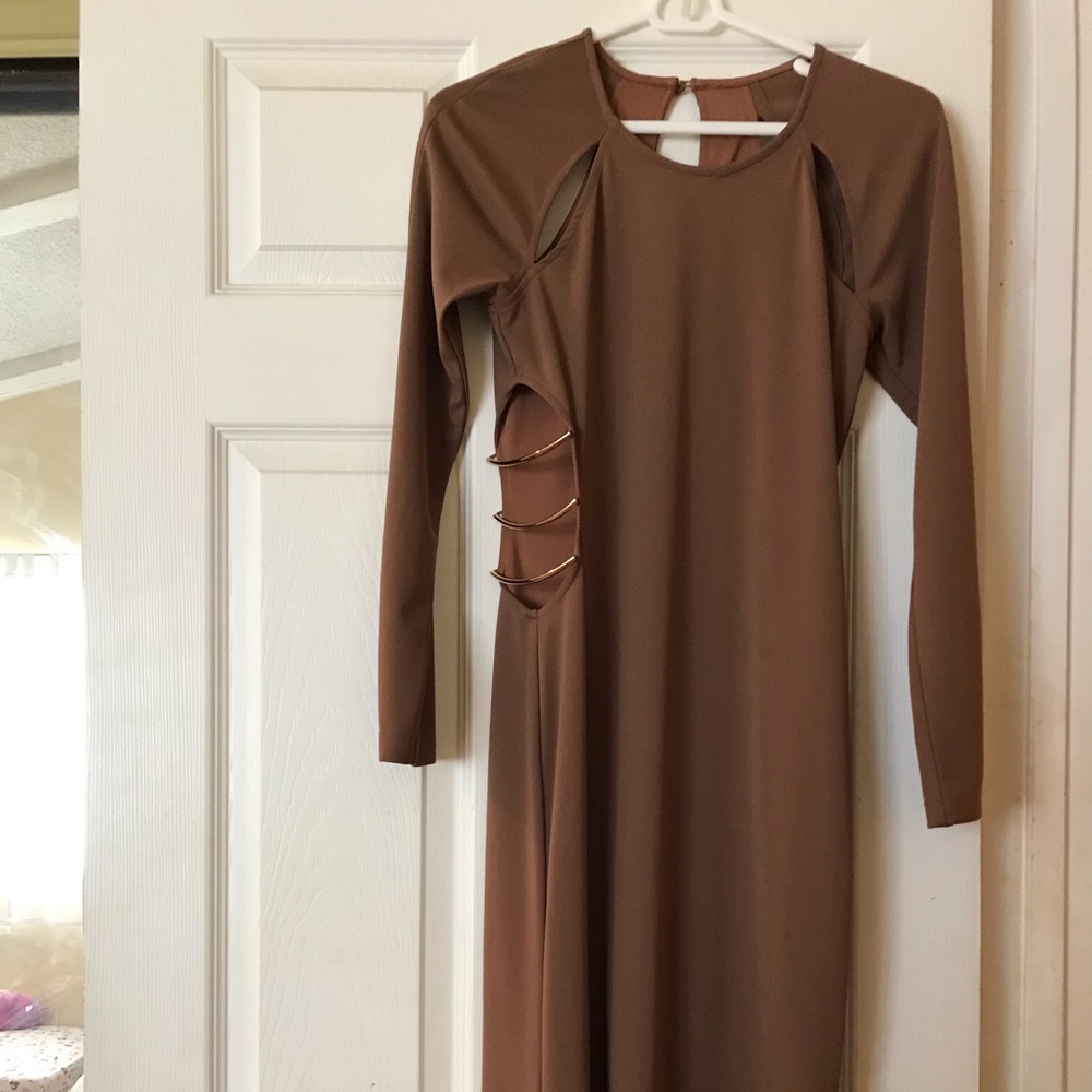 Elegant long tan dress
